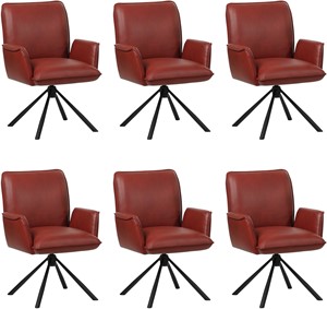 SHOPX HUISCOLLECTIE Set van 6 Rode leren industriële draaibare eetkamerstoelen Elite - Granada leer Rouge (rood leer)