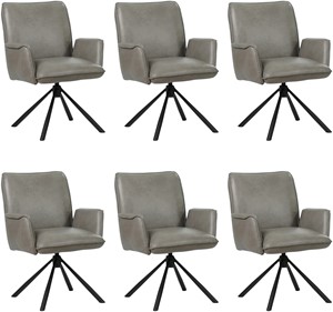 SHOPX HUISCOLLECTIE Set van 6 Grijze leren industriële draaibare eetkamerstoelen Elite - Granada leer Steel (grijs leer)