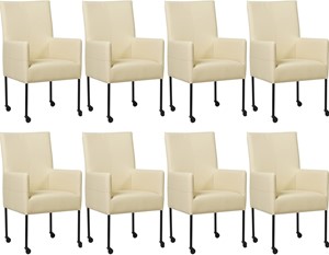 SHOPX HUISCOLLECTIE Set van 8 Crème leren moderne eetkamerstoelen Spark - poot rond zwart met wiel - Toledo Leer Polar (crème leer)