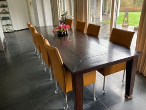SHOPX HUISCOLLECTIE Set van 8 leren eetkamerstoelen - met wieltjes en hoge rug - geel leer - Echt leer, Modern, ontdek de vele Leersoorten en Kleuren bij ShopX