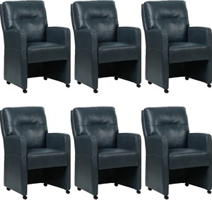 SHOPX HUISCOLLECTIE Set van 6 Blauwe leren landelijke eetkamerfauteuils Sharp - Granada leer Blue (blauw leer)