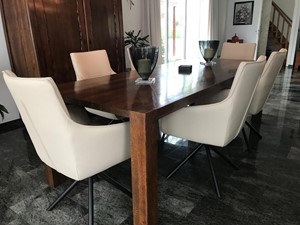 SHOPX HUISCOLLECTIE Set van 6 leren eetkamerstoelen - draaibaar - crème kleur leer - Echt leer, Industrieel, ontdek de vele Leersoorten en Kleuren bij ShopX