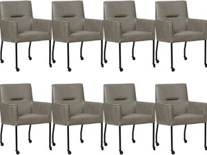 SHOPX HUISCOLLECTIE Set van 8 Grijze leren moderne eetkamerstoelen Lucky - Granada leer Steel (grijs leer)