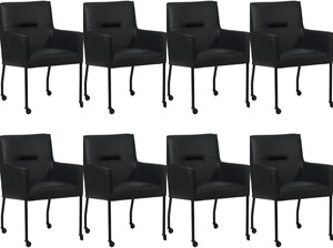 SHOPX HUISCOLLECTIE Set van 8 Zwarte leren moderne eetkamerstoelen Lucky - Rancho Leer Nero (zwart leer)