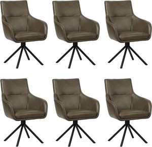SHOPX HUISCOLLECTIE Set van 6 Grijze leren industriële draaibare eetkamerstoelen Fancy - Granada leer Ash (grijs leer)