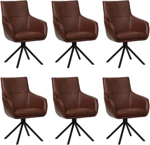 SHOPX HUISCOLLECTIE Set van 6 Cognac leren industriële draaibare eetkamerstoelen Fancy - Granada leer Cognac (cognac leer)