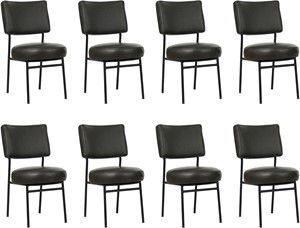 SHOPX HUISCOLLECTIE Set van 8 Donkergrijze leren moderne retro eetkamerstoelen Rondo - Granada leer Graphite (donkergrijs leer)