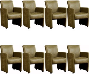 SHOPX HUISCOLLECTIE Set van 8 Leren eetkamerfauteuils Elegant met armleuning en wieltjes - Echt leer, Modern, Comfortabel en kies uit meer dan 150+ kleuren - Ontdek de Vele Leersoorten en Kleuren bij ShopX