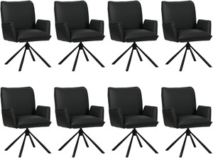 SHOPX HUISCOLLECTIE Set van 8 Zwarte leren industriële draaibare eetkamerstoelen Elite - Toledo Leer Nero (zwart leer)