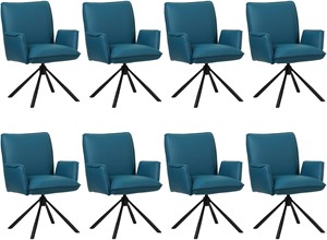 SHOPX HUISCOLLECTIE Set van 8 Blauwe leren industriële draaibare eetkamerstoelen Elite - Toledo Leer Turquoise (blauw leer)