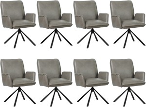 SHOPX HUISCOLLECTIE Set van 8 Grijze leren industriële draaibare eetkamerstoelen Elite - Granada leer Steel (grijs leer)