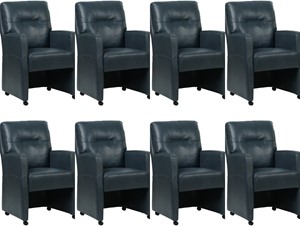 SHOPX HUISCOLLECTIE Set van 8 Blauwe leren landelijke eetkamerfauteuils Sharp - Granada leer Blue (blauw leer)