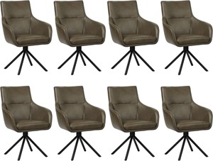 SHOPX HUISCOLLECTIE Set van 8 Grijze leren industriële draaibare eetkamerstoelen Fancy - Granada leer Ash (grijs leer)