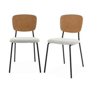 Sweeek  Bouclé zitting en houten rugleuning stoel, set van 2