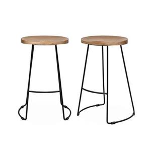 Sweeek  Mangohout en stalen barkruk, voetensteun, 65cm (set van 2)