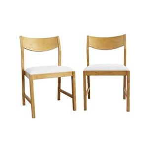 Sweeek  Stoel van heveahout en beige stof (set van 2)