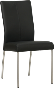 SHOPX HUISCOLLECTIE Zwarte leren moderne eetkamerstoel Comfort - poot rond rvs - Hermes Leer Nero (zwart leer)