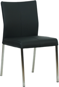 SHOPX HUISCOLLECTIE Zwarte leren moderne eetkamerstoel Basic - poot vierkant rvs - Hermes Leer Nero (zwart leer)