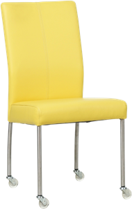 SHOPX HUISCOLLECTIE Felgele leren moderne eetkamerstoel Comfort - poot rond rvs met wiel - Hermes Leer Yellow (felgeel leer)
