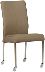 SHOPX HUISCOLLECTIE Taupe leren moderne eetkamerstoel Comfort - poot vierkant rvs met wiel - Toledo Leer Mocca (taupe leer)