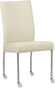 SHOPX HUISCOLLECTIE Crème leren moderne eetkamerstoel Comfort - poot rond rvs met wiel - Toledo Leer Avorio (crème leer)