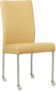 SHOPX HUISCOLLECTIE Gele leren moderne eetkamerstoel Comfort - poot rond rvs met wiel - Toledo Leer Dessert (geel leer)