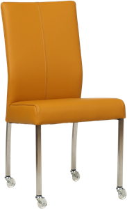 SHOPX HUISCOLLECTIE Gele leren moderne eetkamerstoel Comfort - poot vierkant rvs met wiel - Toledo Leer Leem (geel leer)