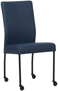 SHOPX HUISCOLLECTIE Blauwe leren moderne eetkamerstoel Comfort - poot rond zwart met wiel - Toledo Leer Kobalt (blauw leer)