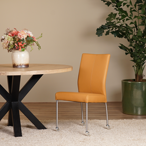 SHOPX HUISCOLLECTIE Lichtcognac leren moderne eetkamerstoel Comfort - poot rond rvs met wiel - Toledo Leer Sabbia (lichtcognac leer)