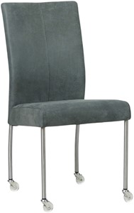 SHOPX HUISCOLLECTIE Blauwe leren moderne eetkamerstoel Comfort - poot rond rvs met wiel - Kenia Leer Denim (blauw leer)