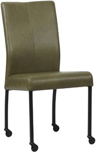 SHOPX HUISCOLLECTIE Olijfgroene leren moderne eetkamerstoel Comfort - poot rond zwart met wiel - Granada leer Moss (olijfgroen leer)