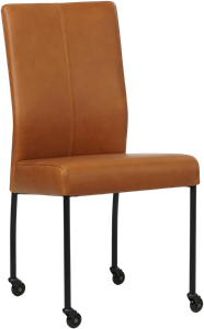 SHOPX HUISCOLLECTIE Cognac leren moderne eetkamerstoel Comfort - poot rond zwart met wiel - Rancho Leer Cognac (cognac leer)