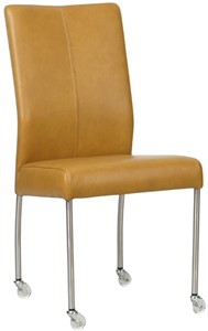 SHOPX HUISCOLLECTIE Cognac leren moderne eetkamerstoel Comfort - poot rond rvs met wiel - Granada leer Amber (cognac leer)