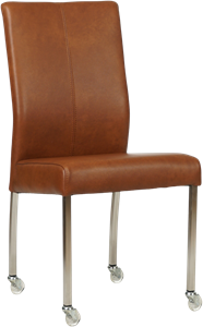SHOPX HUISCOLLECTIE Cognac leren moderne eetkamerstoel Comfort - poot vierkant rvs met wiel - Granada leer Savannah (cognac leer)