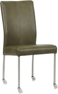 SHOPX HUISCOLLECTIE Olijfgroene leren moderne eetkamerstoel Comfort - poot rond rvs met wiel - Granada leer Moss (olijfgroen leer)