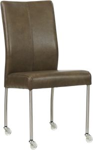 SHOPX HUISCOLLECTIE Grijze leren moderne eetkamerstoel Comfort - poot rond rvs met wiel - Granada leer Ash (grijs leer)