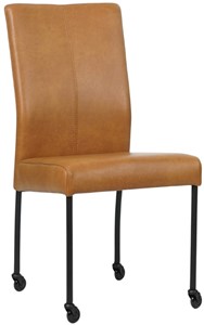 SHOPX HUISCOLLECTIE Cognac leren moderne eetkamerstoel Comfort - poot rond zwart met wiel - Granada leer Sahara (cognac leer)