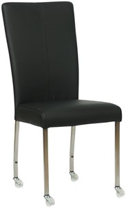 SHOPX HUISCOLLECTIE Zwarte leren moderne eetkamerstoel Deal - poot vierkant rvs met wiel - Toledo Leer Nero (zwart leer)
