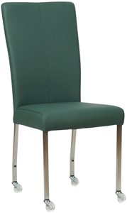 SHOPX HUISCOLLECTIE Groene leren moderne eetkamerstoel Deal - poot vierkant rvs met wiel - Toledo Leer Forrest (groen leer)