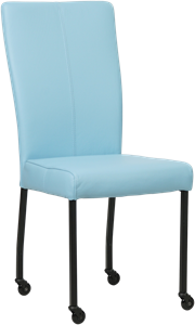 SHOPX HUISCOLLECTIE Lichtblauwe leren moderne eetkamerstoel Deal - poot vierkant zwart met wiel - Toledo Leer Sky Blue (lichtblauw leer)