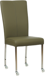SHOPX HUISCOLLECTIE Olijfgroene leren moderne eetkamerstoel Deal - poot vierkant rvs met wiel - Toledo Leer Olive (olijfgroen leer)