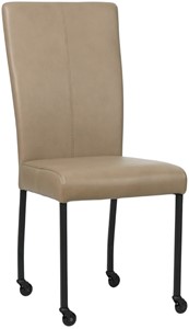 SHOPX HUISCOLLECTIE Taupe leren moderne eetkamerstoel Deal - poot vierkant zwart met wiel - Granada leer Taupe (taupe leer)