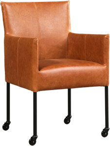 SHOPX HUISCOLLECTIE Cognac leren moderne kuipstoel Desire - poot rond zwart met wiel - Vintage Leer Cognac (cognac leer)