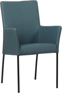SHOPX HUISCOLLECTIE Blauwe leren moderne eetkamerstoel Comfort - poot rond zwart - Toledo Leer Whale (blauw leer)