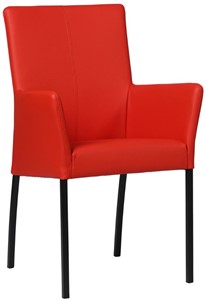 SHOPX HUISCOLLECTIE Felrode leren moderne eetkamerstoel Comfort - poot vierkant zwart - Toledo Leer Ferrari (felrood leer)
