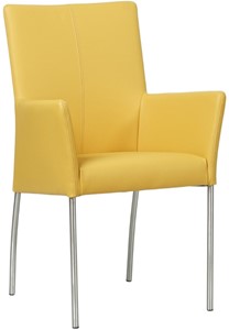 SHOPX HUISCOLLECTIE Gele leren moderne eetkamerstoel Comfort - poot rond rvs - Toledo Leer Giallo (geel leer)