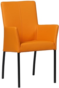 SHOPX HUISCOLLECTIE Oranje leren moderne eetkamerstoel Comfort - poot vierkant zwart - Toledo Leer Mandarin (oranje leer)