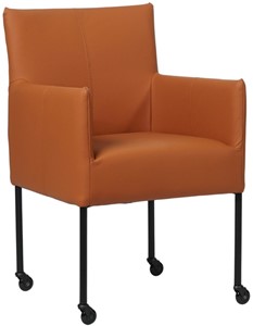 SHOPX HUISCOLLECTIE Cognac leren moderne kuipstoel Desire - poot rond zwart met wiel - Hermes Leer Cognac (cognac leer)