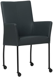 SHOPX HUISCOLLECTIE Donkerblauwe leren moderne eetkamerstoel Comfort - poot rond zwart met wiel - Hermes Leer Ocean Blue (donkerblauw leer)
