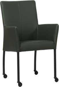 SHOPX HUISCOLLECTIE Donkergroene leren moderne eetkamerstoel Comfort - met armleuning poot vierkant zwart met wiel - Hermes Leer Verde (donkergroen leer)